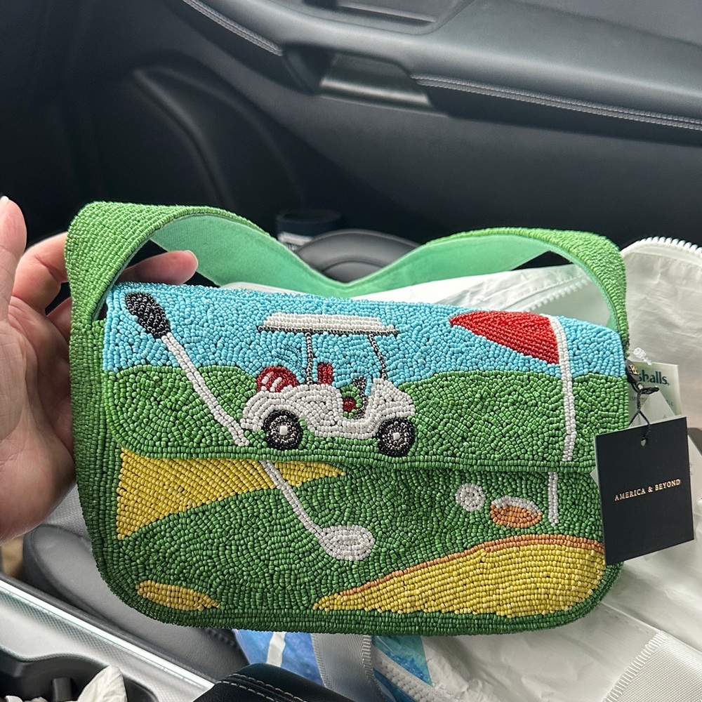 Beaded Golf Scene Shoulder Bag